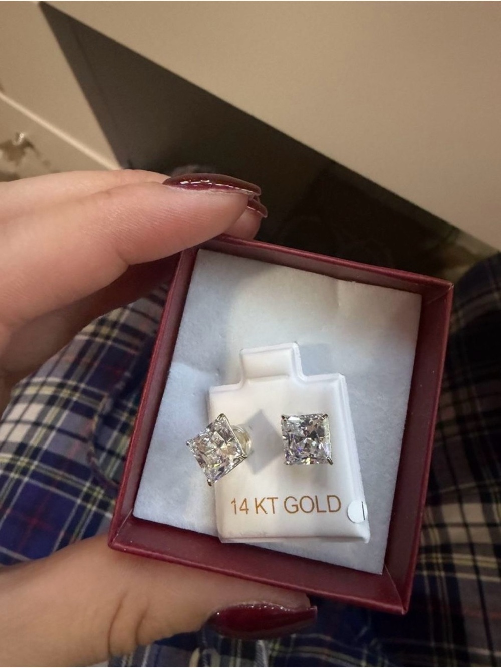 14K Gold Square Stud Earrings
